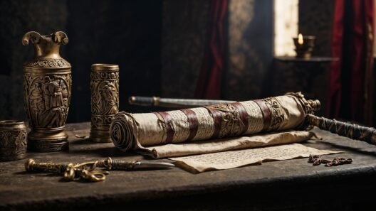 ai generated, wooden desk, ancient roman artifacts, historical display, antique coins, marble bust, ancient scrolls, roman pottery, writing tools, mosaic tiles, amphorae, ancient jewelry, wooden chest, roman sandals, bronze figurines, ancient architecture, scroll case, gladiator helmet, ancient keys, wax tablets, roman coins, ancient tools, statuettes, roman inscriptions, pottery shards, ancient roman technology