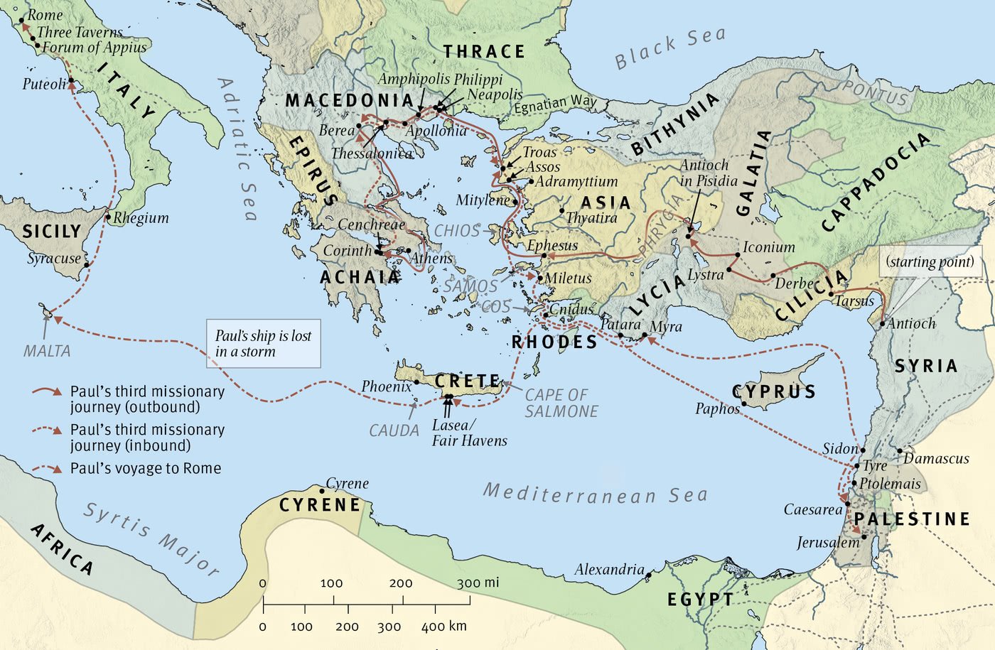 Map 14: Paul’s Third Missionary Journey and His Voyage to Rome